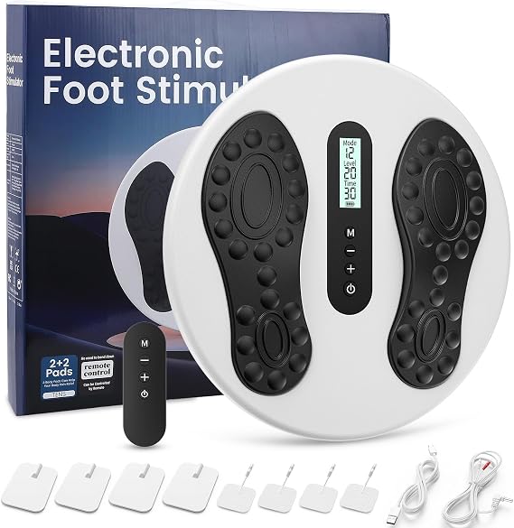 Circulation Machine Blood Booster for Feet and Legs, EMS Foot Massagers with 8 TENS Pads, 10 Modes & 20 Intensity Levels, Electric Foot Massager Stimulator for Relieves and Circulation