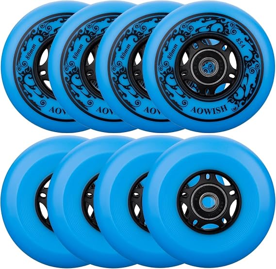 85a インラインスケートホイール ホッケーローラーブレード 交換用ホイール Abec-9ベアリングとアルミニウムスペーサー付き 8個パック
