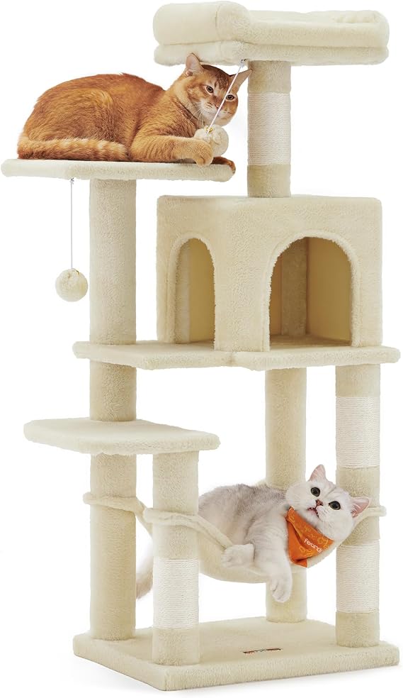 Feandrea Cat Tree Tower, 112 cm Multi-Level Plush Cat Condo
