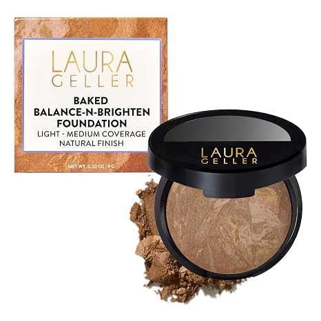 LAURA GELLER Baked Balance-n-Brighten Color Correcting Makeup Foundation - Cooked Powder Foundation with Light to Medium Buildable Coverage, Semimat Finish