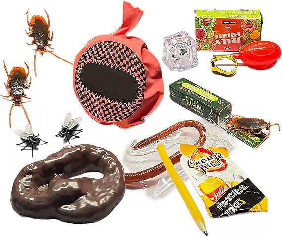 14Pcs Pranks Kits Box, Practical Jokes Games for Adults Men Friends Tricks, April Fools Novelty Prank Set Fun Gag Gifts Presents, included Whoopee Cushion, Fake Poo, Fake Roaches