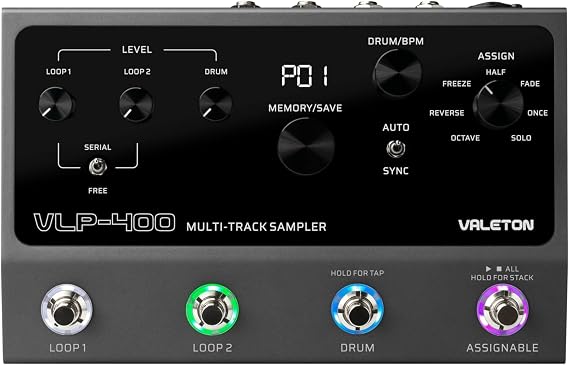 Valeton VLP-400 Dual Looper Pedal (Effects Device with 32-bit/48kHz Recording and Playback 99 Storable Projects Drum Machine with 100 Patterns MIDI In/Out Stereo Inputs and Outs USB-C) Grey