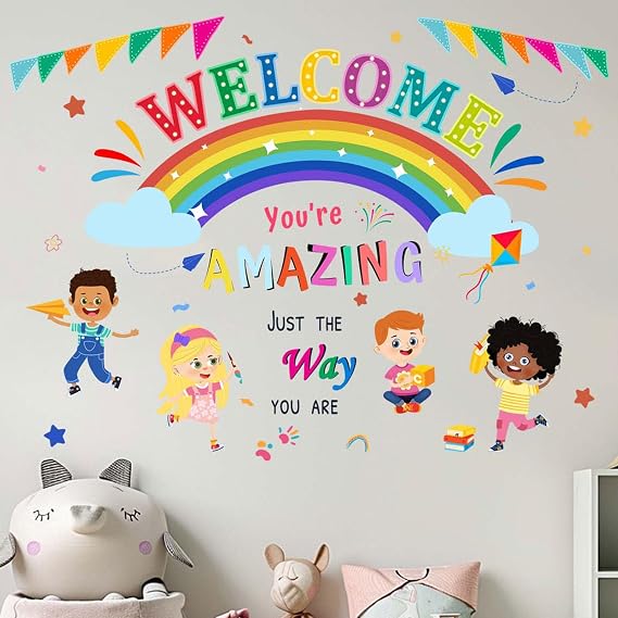 Classroom Rainbow Wall Stickers for Kids: Peel and Stick Inspirational Quotes You are Amazing Wall Decals - Wall Decor Art Kids Supplies Ages 1-12 Years