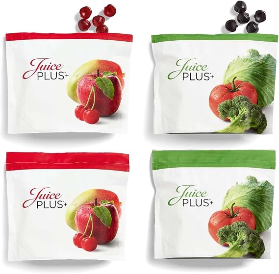 Juice Plus+ Fruit & Vegetable Blend Soft Chewables - Delicious Vegan Gummy Supplement for Adults & Kids - 20 Fruits & Veggie Powders & Vitamins - Easy to Chew - (4 Pouches, 30 Adult Servings Each)