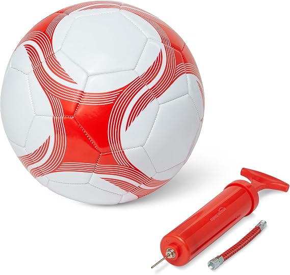 Amazon Basics Size 5/4/3 Football with Pump and Bag, Training Ball, PVC Construction, Butyl Bladder, Machine Stitched Practice Balls for Teams, Schools, Camps, White and Red