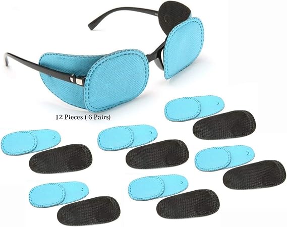 12 pcs Occlusion Eye Patch Cover for Children Glasses - Lazy Eye Amblyopia one Eye Disorder Children Spectacle 85x50 cm (Blue) 6 Pairs Hayatec