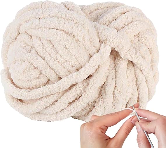 Chunky Wool Yarn - 250g Super Bulky Soft Thick F-Luffy Washable Big Yarn | 2cm Chenille Yarn Chunky, Blanket Yarn | Chunky Yarn for Hand Knitting | for Blankets, Throws, Scarves & Shawls, 27M Length
