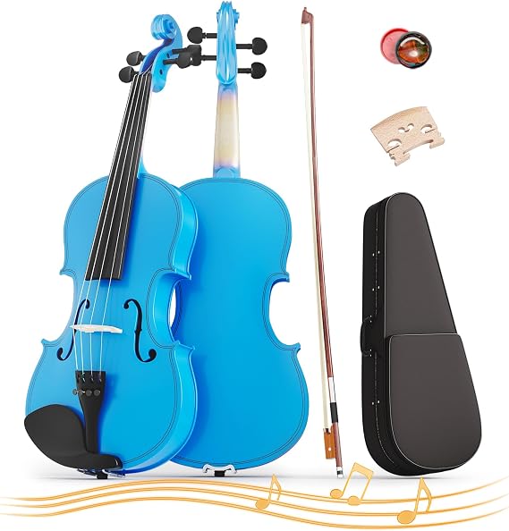 Violin 4/4 Full Size Kit, Beginner Violin for Adults, Students,Complete Full Size Violin with Portable Case, Bow, Rosin, Dark Blue Finish