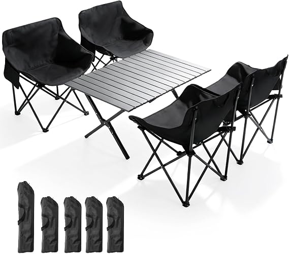 Warmiehomy Foldable Table and Chairs, Table and Chairs Set 4, 90cm Table