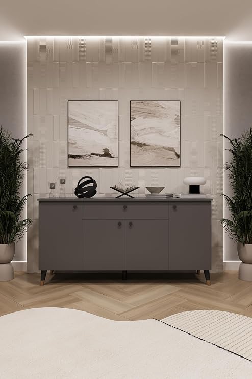 ASRA TREND Lüks Konsol TV Ünitesi%100 MDF Salon ve Yemek Odası Ünitesi KNSL-03 Koyu Gri 160x80x45 cm 1 Çekmeceli 4 Kapaklı Modern Büfe