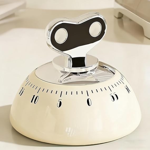 Mechanical Kitchen Timer–60 Minute CountdownTimer, Twist To Use, Clockwork Mechanism Attach To Fridges Ovens, Easy Read Countdown Markers For Cooking, Fitness & Studying, No Batteries, White