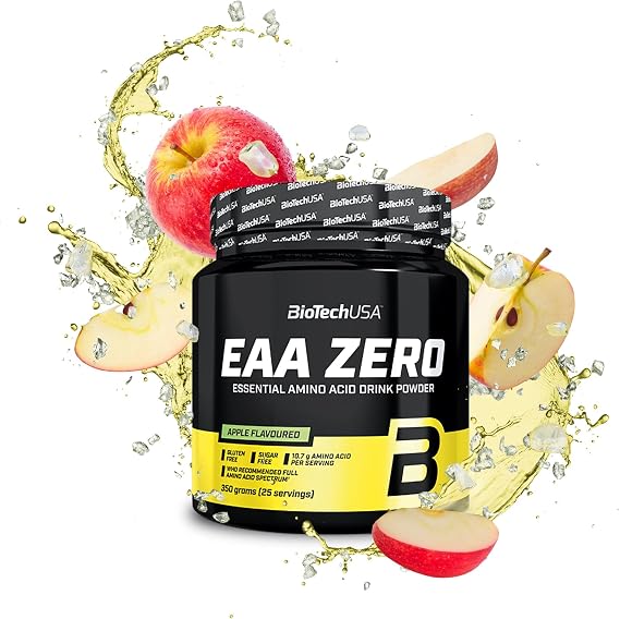 BioTechUSA EAA Zero - Essential Amino Acid Power | 7160mg EAA/Serving | WHO Recommended Ratio | Sugar-Free, Gluten-Free, 350 g, Apple