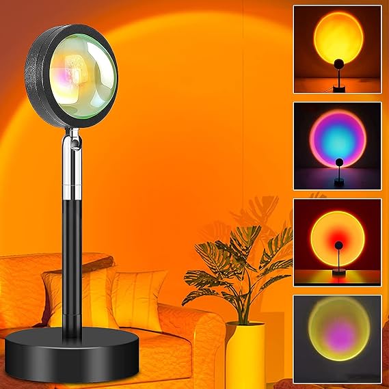 Sunset Lamp, Projector Rainbow Light 360 Degree Rotation Sunset Projector Lamps, Projection Led Night Light for Selfie/Photography/Home/Bedroom Decor/Living Room, USB Night Light (6 Colors)