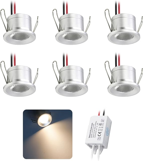 6pcs Recessed Mini LED Downlights 12V 2W IP65 Spotlight Silver Warm 3000K [Energy Class F]