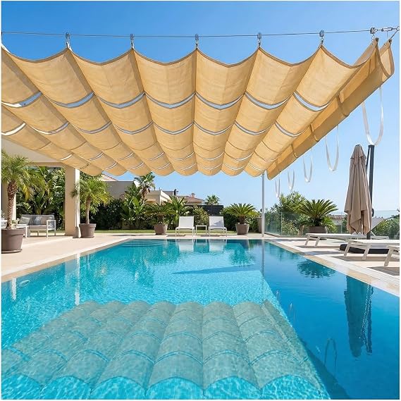 Generisch Pergola için çekilebilir dalgalı güneş koruması, U şeklinde HDPE ağ brandası, %90 UV koruması, bahçe, teras, kafe için çok yönlü dış mekan tentesi (G 0,8 x U 20 m/G 2,62 x U 65,62 ft)