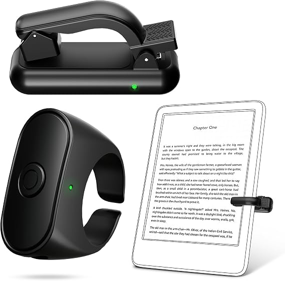 Upgraded Remote Control Page Turner Ring for Kindle Paperwhite Oasis Scribe Kobo eReaders, Case-Friendly Page Turner Clicker for iPad Tablets Reading Novels with Storage Hard Case (black)