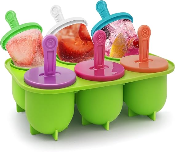Silicone Popsicles Molds, Popsicle Mold for Kids, Ice Cream Molds, Ice Pop Mold with Popsicle Holders 6 Colorful Reusable Sticks BPA Free
