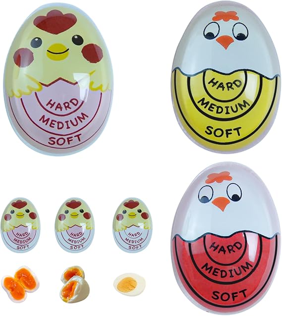 3 Pieces Egg Timer, Hard Boiled Eggs Timer for Cooked Eggs, Cooking Meter for Resinous Eggs Cooked in Home Kitchen, Minuteur pour Oeuf (Soft, Medium and Hard)