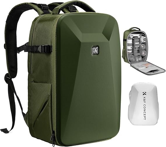 K&F CONCEPT Camera Backpack,Hardshell DSLR Photography Camera Bag (Green)