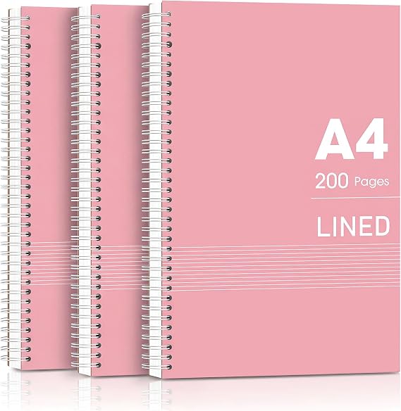 SUPERFA A4 Notebook 3 Pack, Spiral Notepad, 4-Hole Punched Tear Off Pages