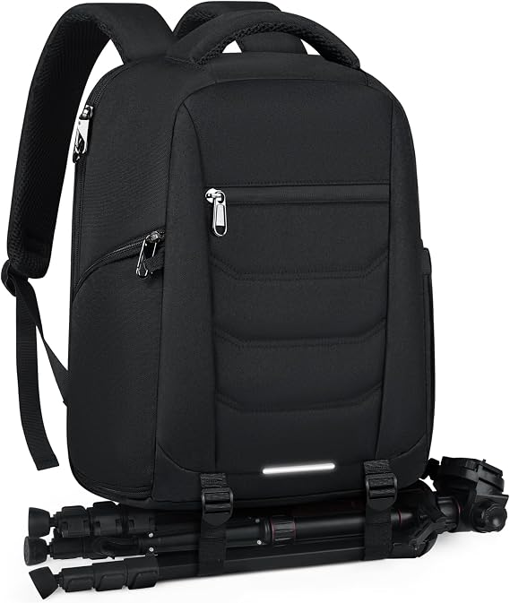 RAINSMORE Professional Camera Backpack, Camera Backpacks for Photographers, DSLR Camera Bag with 14 inch Laptop Compartment Raincover for Canon Nikon Sony Black