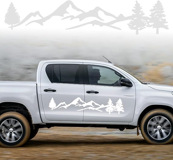 Mountain Car Decals, Cool Auto Stickers Waterproof Vinyl Hood Decal Car Window Stickers Auto Graphics Body Side Door Trunk Decoration for Racing Car SUV Truck Off-Road Vehicle Jeep RV, White