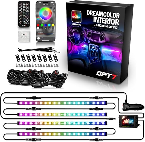 OPT7 Aura DreamColor RGBIC Interior Car Lights with App & Remote, 4PC Kit