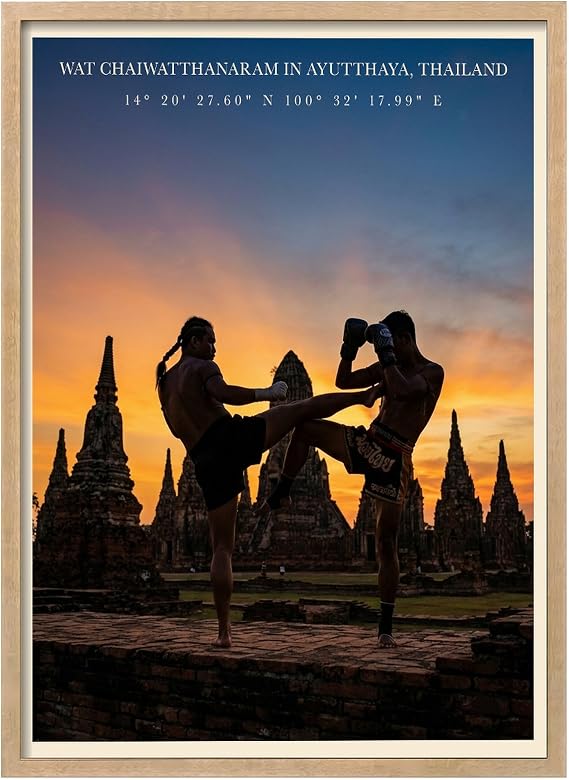 Wallbuddy Muay Thai Sunset Wall Art Print | Ayutth (60 x 90 cm, Oak Framed)