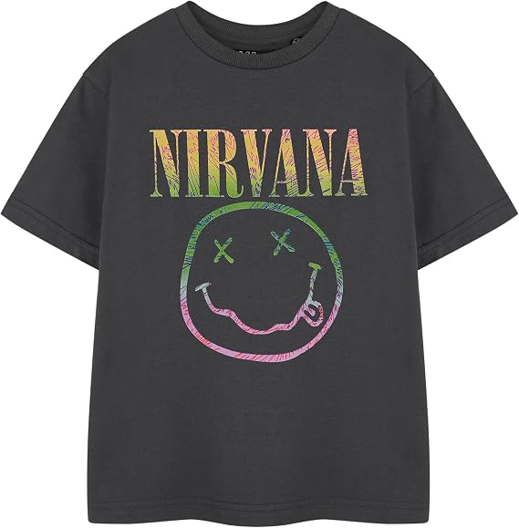 Nirvana レインボー ロゴ キッズ ユニセックス キッズ グレー 半袖 Tシャツ