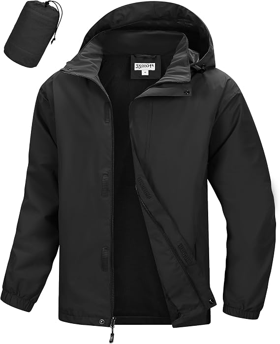 33,000ft Men's Packable Waterproof Jackets Lightweight Breathable Raincoat