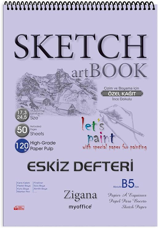 Zigana B5 Spiralli Eskiz Defteri - 50 Yp, 120 gr Çizim Bloknotu, Sanat Defteri