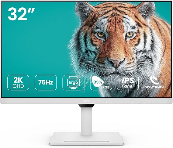 BenQ GW3290QT monitör (32 inç, QHD, IPS, USB-C şarj, DP/HDMI, ergonomik tasarım, gürültü önleyici mikrofon)