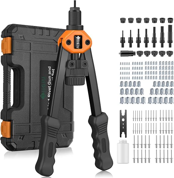 Heavy Duty 2-in-1 Rivet Gun & Rivet Nut Tool Set with Complete Accessories