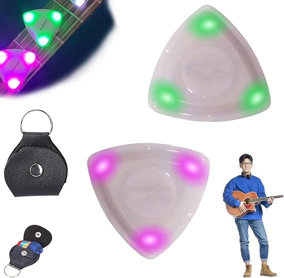 Beat Picks - Beatpicks Light Up Guitar Pick, Sparkling Guitar Pick, Dazzling Colourful Illuminated Guitar Plectrum - Auto Led Glowing Pick For Enhanced Stage Performance (2PCS F)