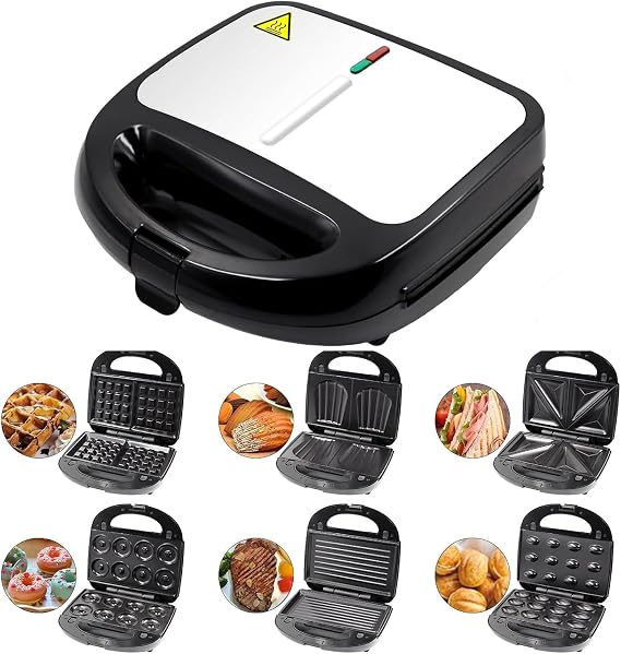 Mini Donut Maker Waffle Maker Grill Maker Madeleines Maker Nut-cake Maker Sandwich Maker - 6 in 1 with Replaceable Heating Panel for Home or Commercial Use
