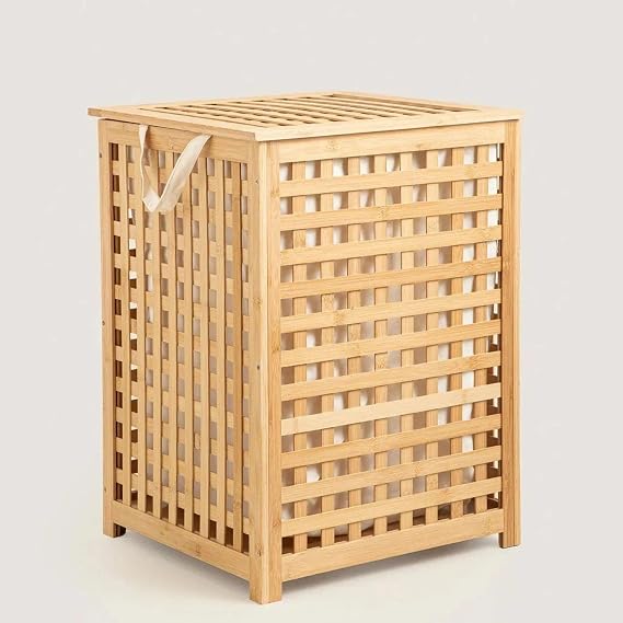 Bambu Çok Amaçlı Sepet – Kirli Ve Oyuncak Sepeti Havalandırmalı Örgü Tasarım Jüt Kumaş- 45x45x62 Cm,