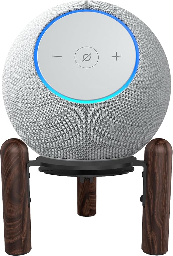 デスクウッドスタンド 2025年新Echo Dot Max用 スピーカーの高さを上げる 音質を向上させ、電源コードを隠すブラックウォールナット