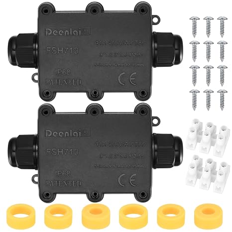 2 Pcs IP68 Waterproof Junction Box Outdoor, 2 Way Outdoor