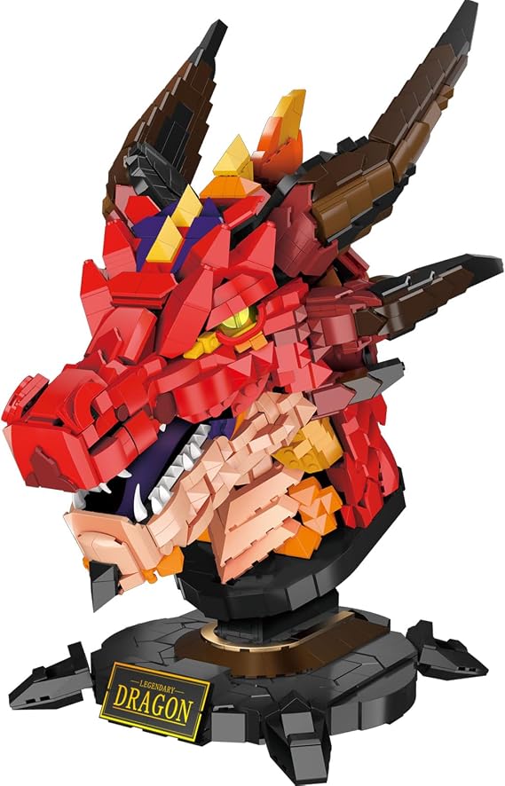 Dragon Building Set for Adults, Fantasy Fire Dragon Head Building Blocks Model Display Collection, Creative Gifts for Adults Men Women(2713 Pcs)