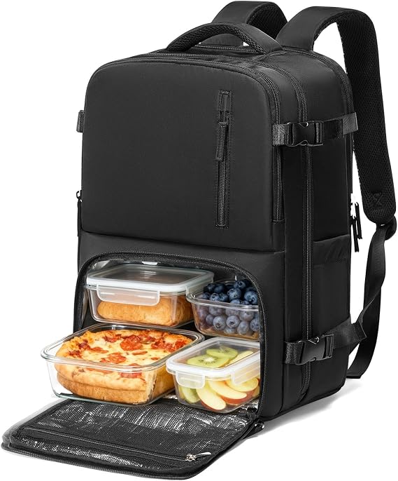 HYC00 Lunch Backpack with Insulated Cooler Box, Large 17 Inch Laptop Backpack for Women Men Picnic Bag with Lunchbox Compartment, Work Rucksack Bags Cooler Lunch Backpacks for Camping Travel, Black