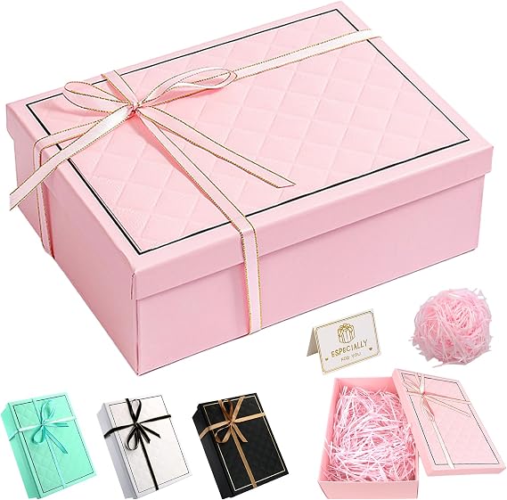 Pink Gift Box with Lids, 25x18x8.8cm Large Gift Boxes for Presents Textured