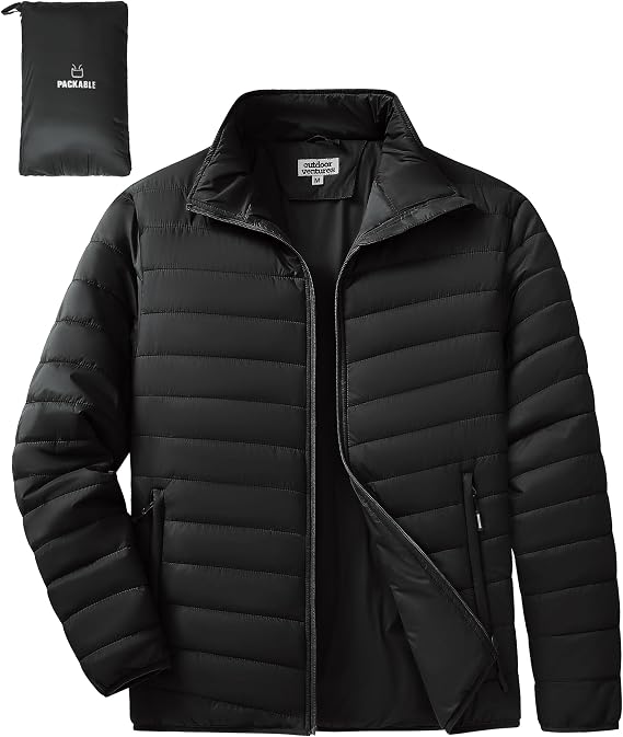 Outdoor Ventures Men's Puffer Jacket Packable Lightweight Quilted Jacket