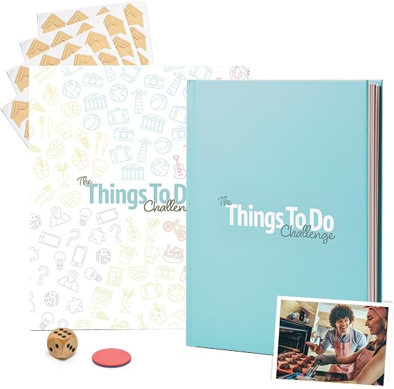 Things to Do Challenge - for Couples - 60+ Activities to Complete - Surprise Scratch Off Date Night & Day Ideas - Includes Photo Corner Stickers, Dice and Coin