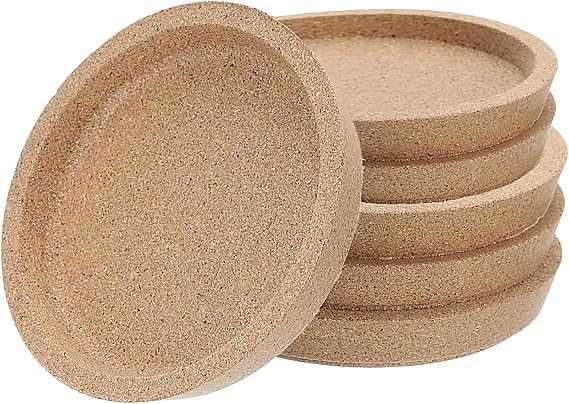 Pack of 6 Cork Coasters Round Extra Thick with Raised Rim Washable Non-Slip Durable for Most Cups Reusable Stackable