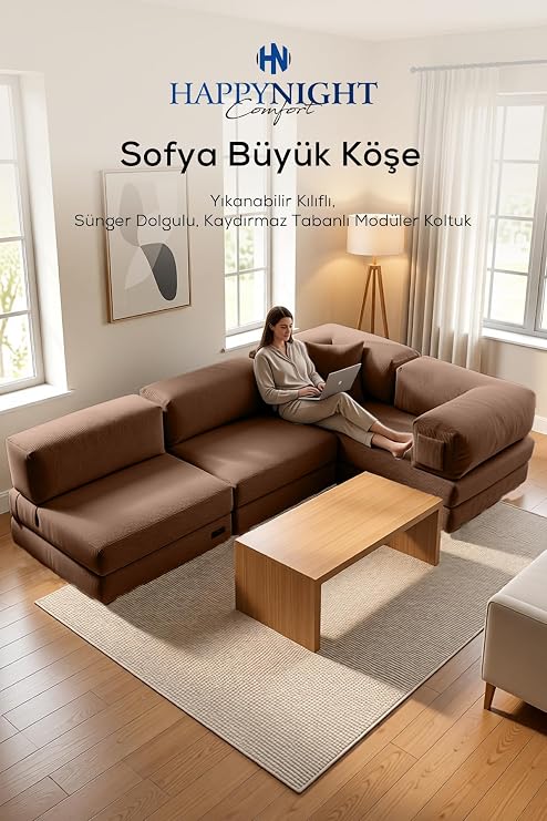 Sofya Büyük Köşe | Aktivite Koltuğu | Oyun Koltuğu | Sünger Koltuk | Sinema Koltuğu. 270x180 CM (Bej)