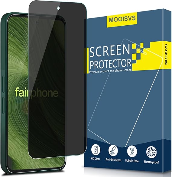 FairPhone 6 プライバシー強化ガラススクリーンプロテクター2枚パック。スパイ防止、硬度9H、スクラッチ防止、気泡ゼロ