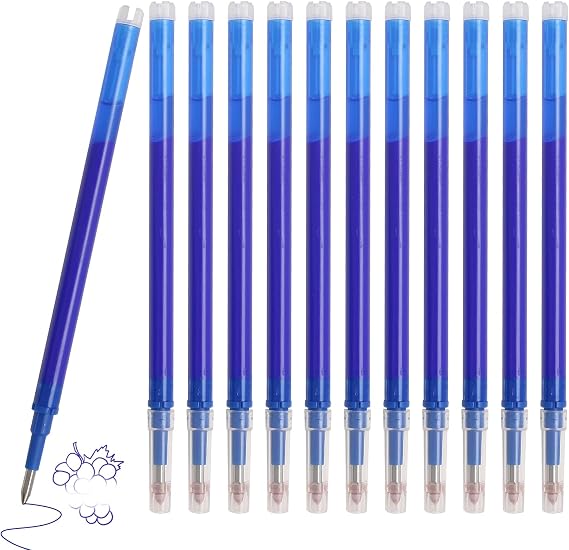 12-Pack Erasable Pen Refills, Compatible with Pilot Frixion & Most Rollerball Pens, 0.5mm Fine Tip, Blue Gel Ink Smooth Writing, Durable Stainless Steel Tip for Students & Professionals (Blue Ink)