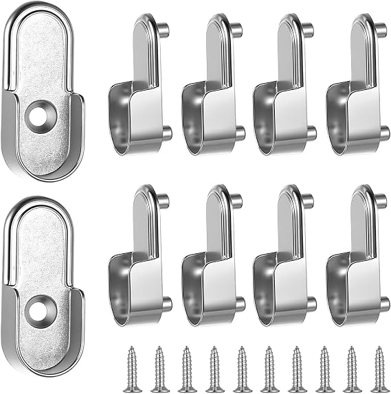 10 Pcs Oval Wardrobe Rail Brackets, Wardrobe Pole Brackets, wWardrobe Rail Support Bracket End Supports for Closet Clothes Rod Bracket Set, with Screws