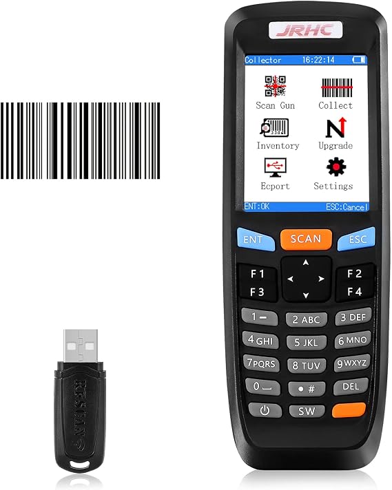 2D Wireless Barcode Scanner,JRHC Portable Inventory Scanner & Data Collector 2.4G Bar Code Reader Long Transmission Distance with 2.8 Inch LCD Screen for Warehouse,Library,Pharmacy,Supermarket,Store