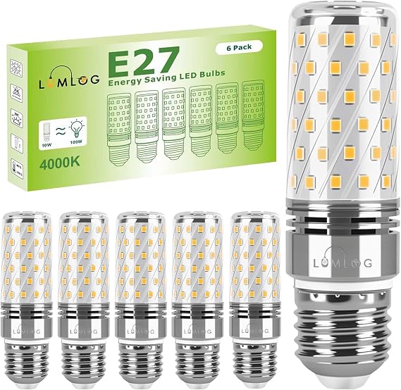 E27 LED Bulbs Natural White 10W 4000K, E27 Edison Screw Light Bulbs, 100W Incandescent Equivalent, 1700LM Non-Dimmable Corn Light for Home Lighting, 220-240V, Pack of 6 [Energy Class C] [Energy Class C]